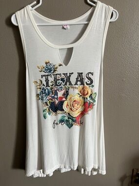 White Texas Floral Graphic Keyhole Tank Top